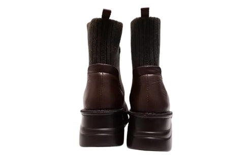 【インコルジェIN7094 ダークブラウン】リブニットショートブーツ